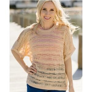 Zyia Active Sweater Womens Hilton Head Ivory Knit Fish Net Top Cover Up M medium